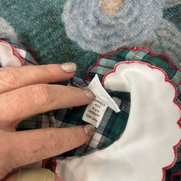 Sarah Louise Dress Girls 4 Green Plaid Tartan Smocked Peter Pan Collar Christmas - Picture 8 of 14